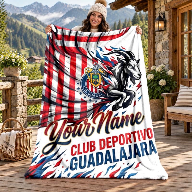 Deportivo Guadalajara Custom Name Flannel Blanket Personalized Soft Warm Plush Throw Blanket Customized Gift for Family Friends