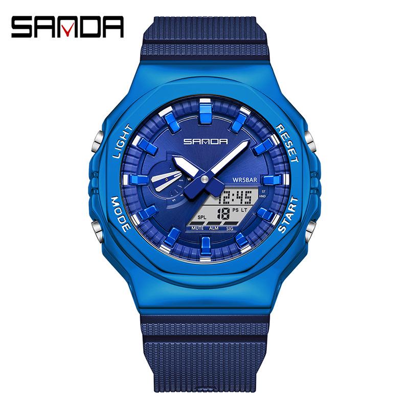 Sanda Octagonal Oak Multifunctional Luminous Men s Waterproof Shockproof Electronic Wristwatch