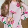 Herbst Rundhals Rose Print Gestrickte Pullover Frauen Winter Neue Mode Lose Pullover Pullover Weibliche Vintage Elegante Warme Casual Strickwaren Tops 24647