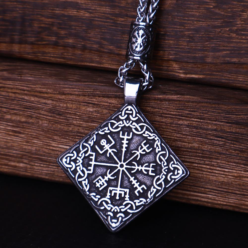 316L Stainless Steel Nordic Viking Vegvisir Necklace Pendant for Men Vintage Odin Compass Necklace Amulet Jewelry