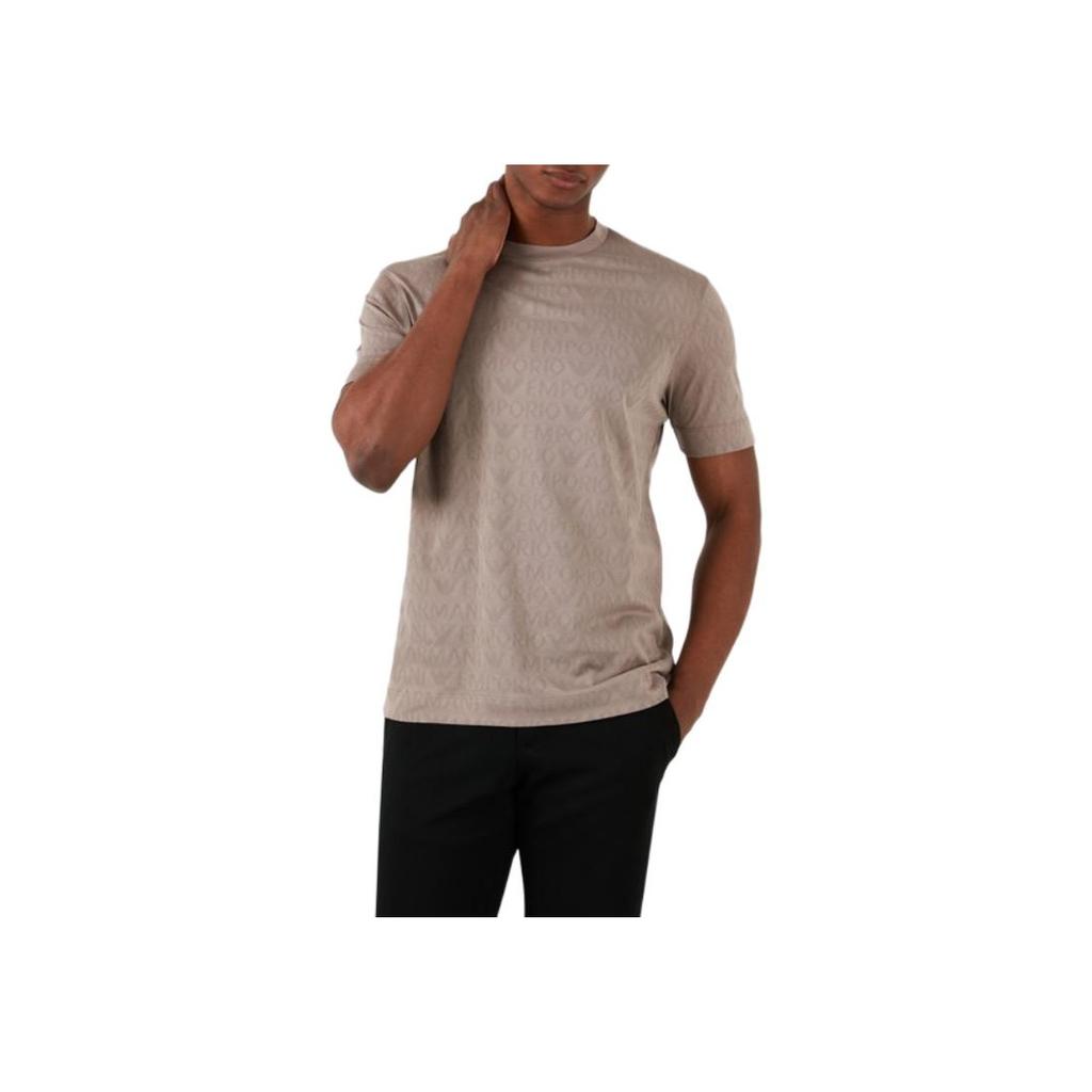 Emporio Armani Letter Print Pattern Round Neck Short Sleeve T-Shirt Men Tops Light-Brown 3D1TH5-1JORZ-0650