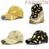 Summer Adjustable Cotton Baseball Cap With Gold Leaf Print Round Top And Curved Brim In Various Colors