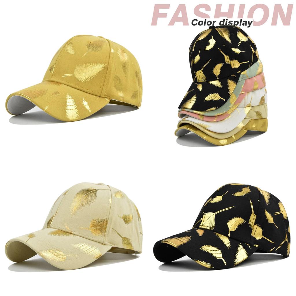 Summer Adjustable Cotton Baseball Cap With Gold Leaf Print Round Top And Curved Brim In Various Colors
