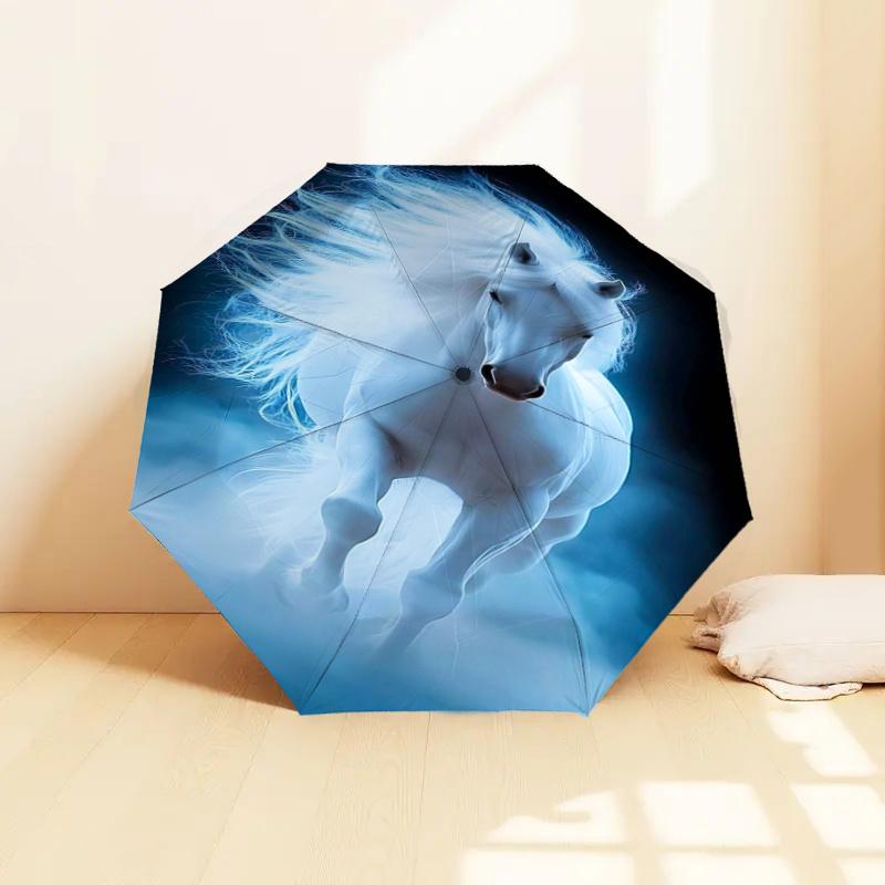 White Horse Fantasy: Automatic Opening/Closing Umbrella with Foldable Design, Ideal for Fans, Travelers, Daily Use, and Festive Gifts!112520
