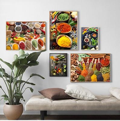 Körner, Gewürze, Löffel, Paprika, Küche, Leinwandgemälde, Cuadros, skandinavische Poster und Drucke, Wandkunst, Essen, Bild, Wohnzimmer, ungerahmt