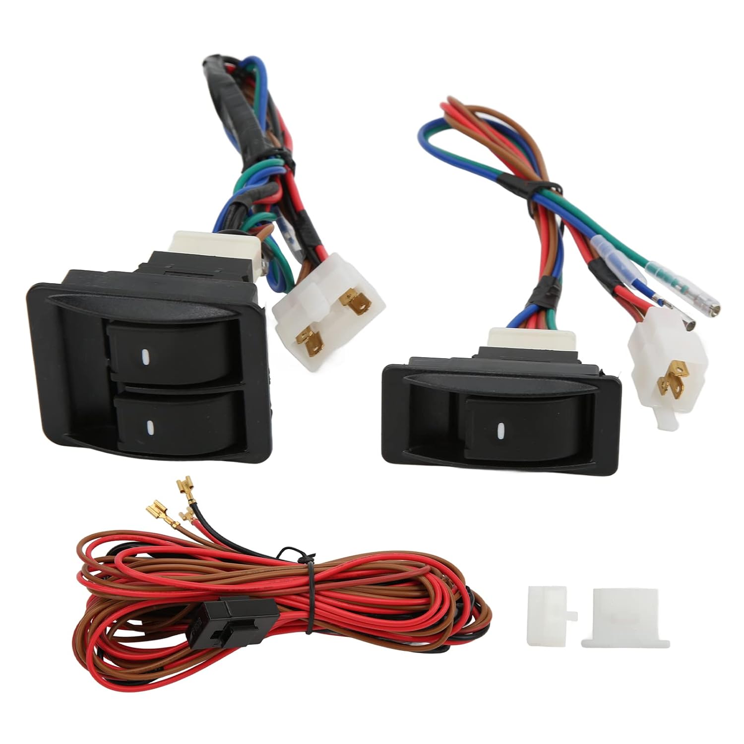 5pcs Universal Car Power Electric Window Switch Regulator Kits with Wiring Harness for 2 Doors