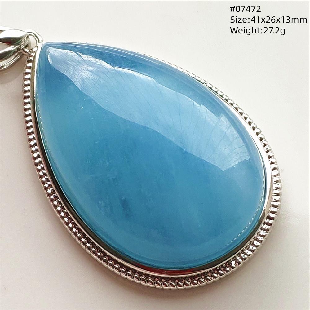 Natural Blue Aquamarine Oval Pendant Jewelry For Women Men Dark Aquamarine Necklace Fashion Brazil AAAAAA