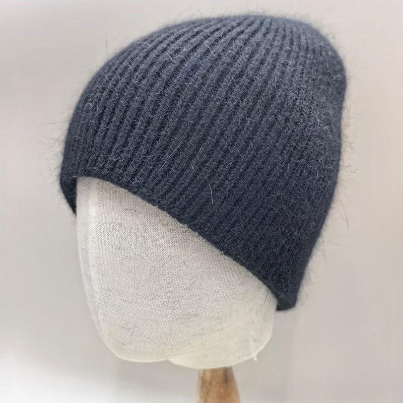 Winter Hats For Women Soft Rabbit Fur Lined Knit Beanie | Double Layer Hat Cozy Baggy Slouchy Cap Keep Warm Solid Color New