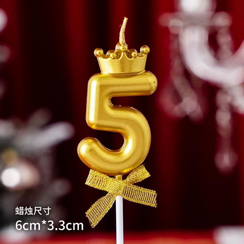 1Pc Gold/Silver Crown Bowknot Number Candle - Birthday Valentine's Day Cake Party Decor