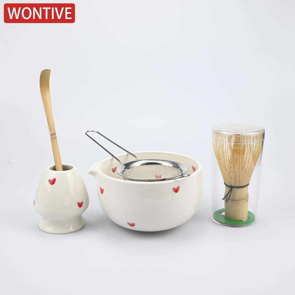4/5/6 Stück Sets von herzförmigen Matcha-Schalen und Matcha-Schlägern, Japanische frische Matcha-Werkzeug-Sets und Matcha-Schalen