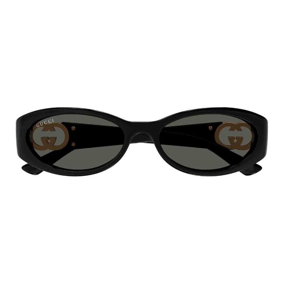 GUCCI Logo Hollow-out Acetate Plastic Oval Sunglasses Women's in Black