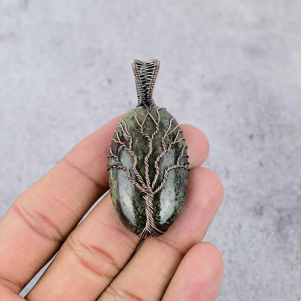 Tree Of Life Dragon Blood Stone Pendant, Handmade Gemstone 999 Copper Wire Wrap Pendant Antique Jewelry, For Gift Copper Jewelry