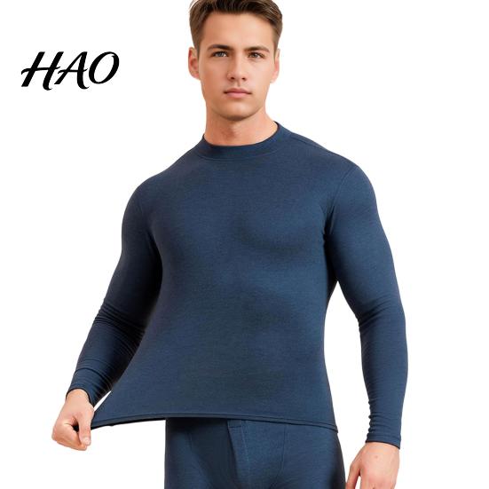 Comfortable Thermal Suit 2Pcs/Set Men Warm Outfit O-Neck Long Sleeve Top High Waist All-day Warmth Trousers Set Solid Color Slim Fit Breathable Bottom