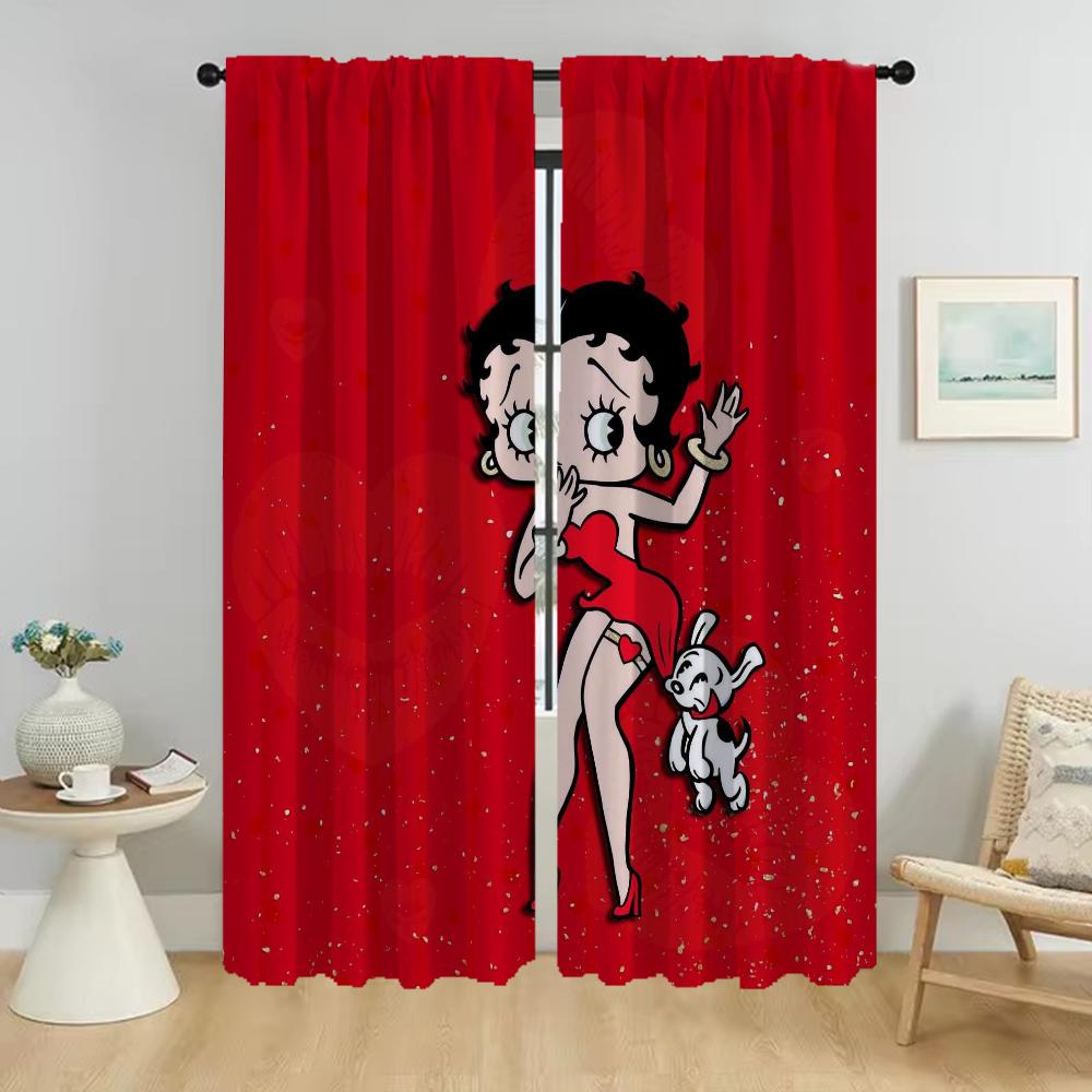 

Шторы Детская комната Bettys Boops Домашний интерьер Шторы для камеры Украшения на Хэллоуин Тюль для перегородки в спальне W50xH70cmx2pcs-CL