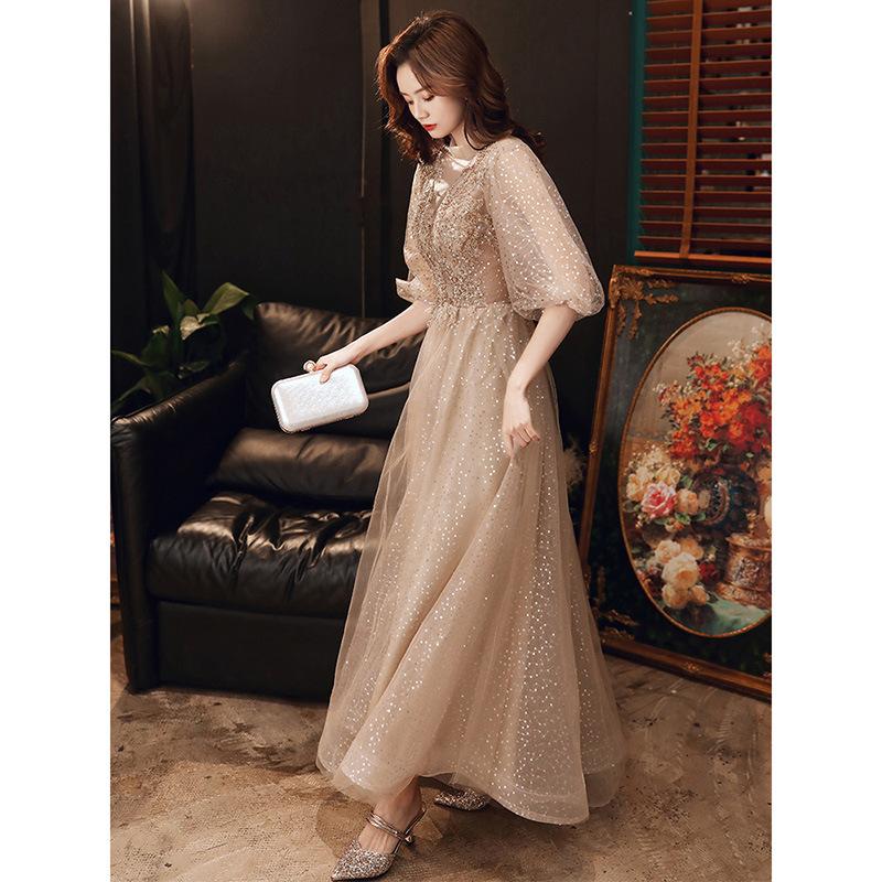 Champagne Annual Meeting Evening Dress Women's 1011 New Banquet Temperament Bridesmaids Student Performance Long Dress