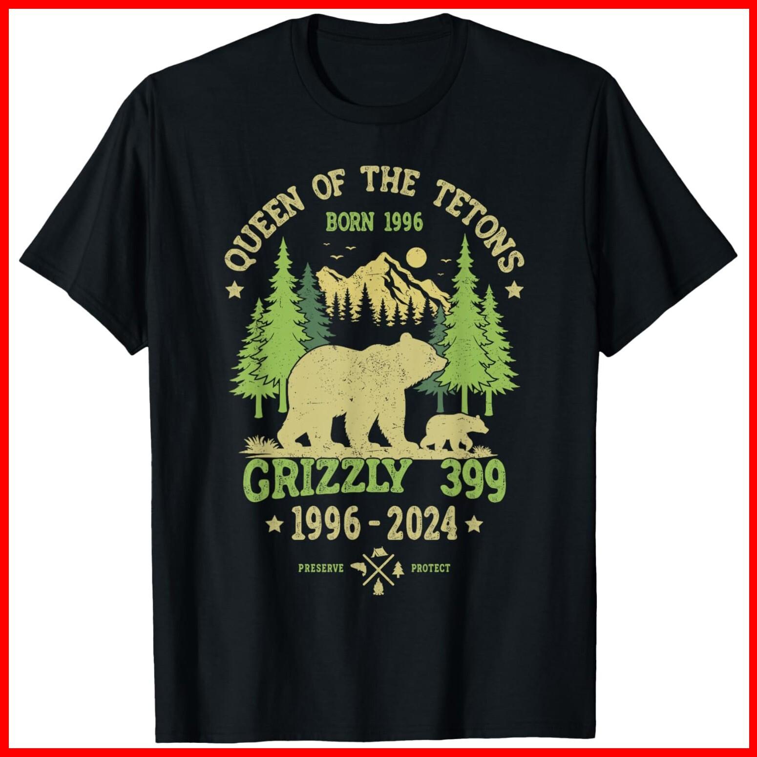 Queen Of The Tetons Grizzly 399 National Park 1996-2024 Black Cotton T-Shirt XL
