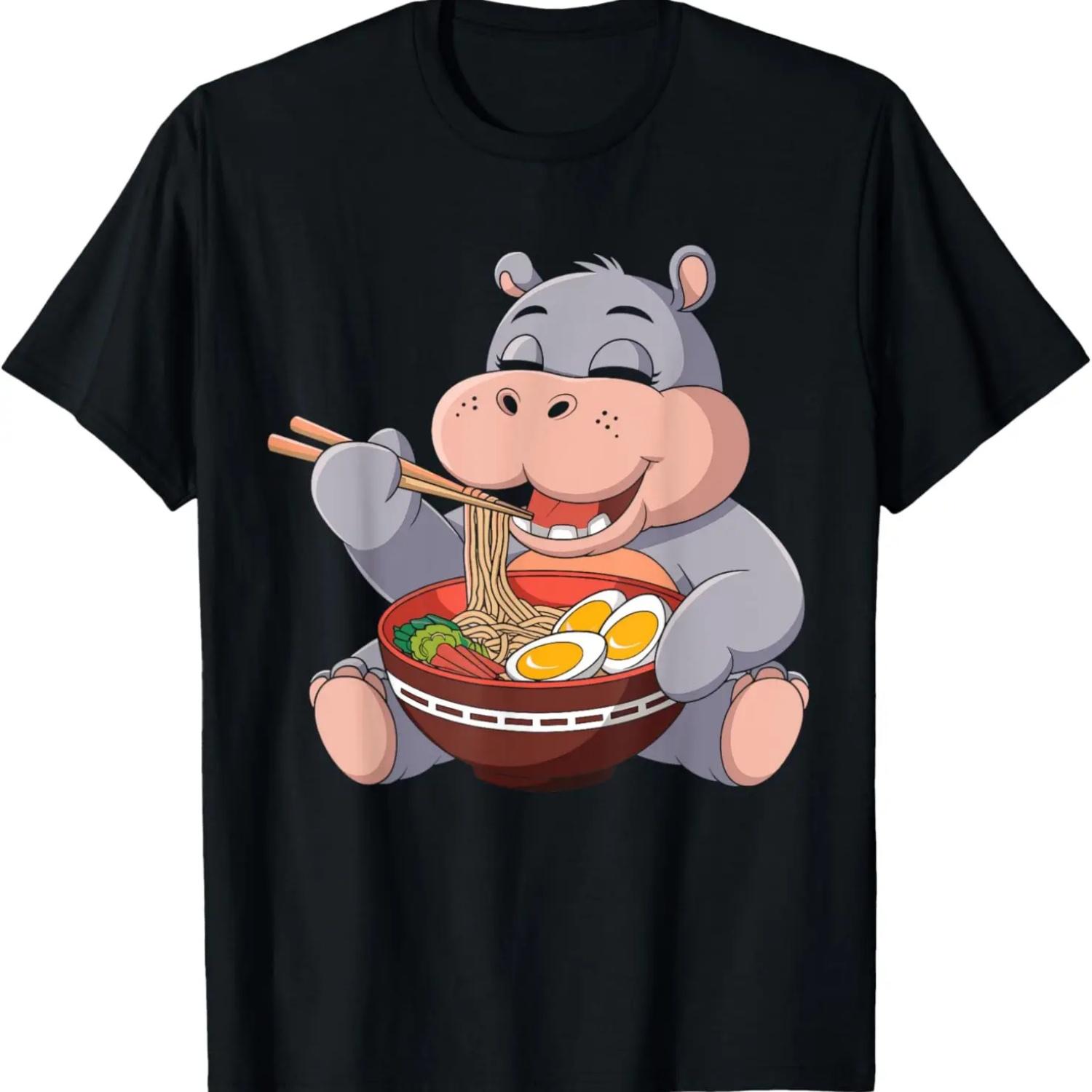 Hungry Hippo Ramen Time – Cute Noodle Lover T-Shirt S