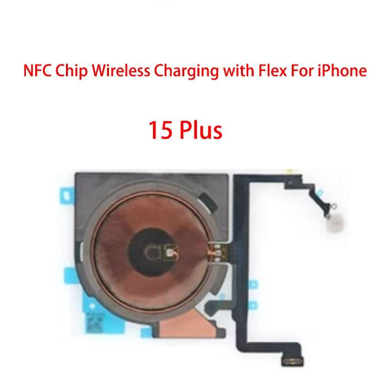 NFC Wireless Charging Coil Sticker With Flash Light Flex Cable Replacement Part For iPhone 15 Plus Pro Max