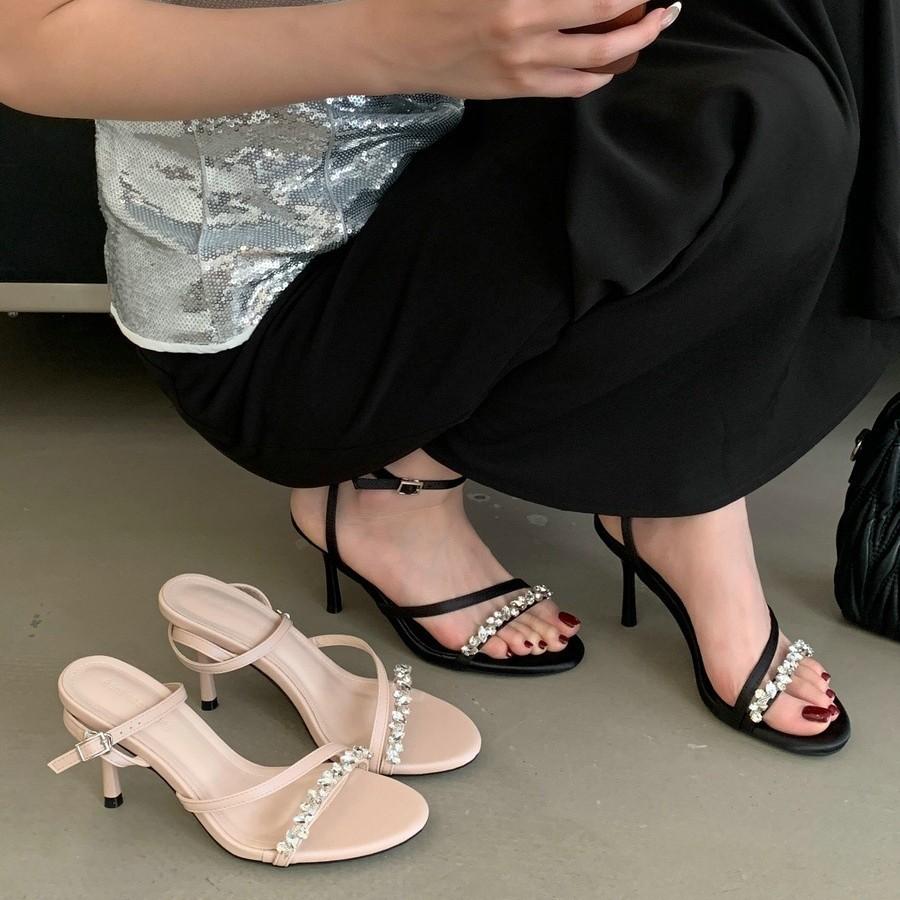 2025 spring new round head thin heel high heel temperament thin French fashion sexy beauty open-toed women's sandals