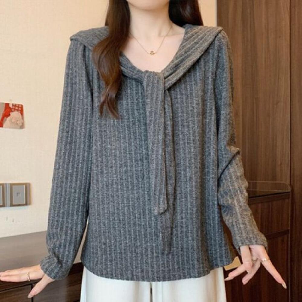 Navava Women Ribbed Scarf Neck Long Sleeve Knit Top Nk2780