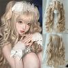 Blonde Lolita-Perücke mit Pony, Cosplay, Halloween, Harajuku-Perücke, lange lockige Doppel-Pferdeschwanz-Party