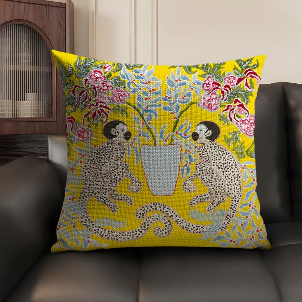 Art PPaige Gemmel Monkey Cushion Cover Natural Linen Organic Fabric DoubleSided Printing Sofa Home Decor Gift Pillow Case