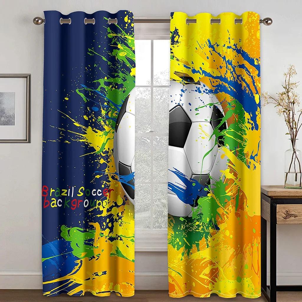 3D Cartoon Football Soccer Sports Free Shipping Window Curtains For Living Room Kids Bedroom Bathroom Kicthen Door Home Decor2Pc