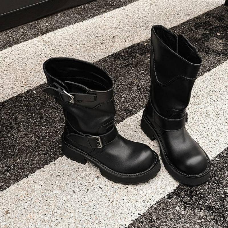 Autumn and winter women's Martin boots leather large size leather boots sleeve thigh circumference high boots new thick-soled cowhide women's boots