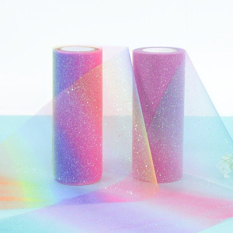 

10 ярдов 15 см Радужный блеск Тюль Рулон Пайетки Хрустальная Органза Прозрачная Ткань DIY Детский Душ Головной убор Пачка Юбка Свадебный Декор