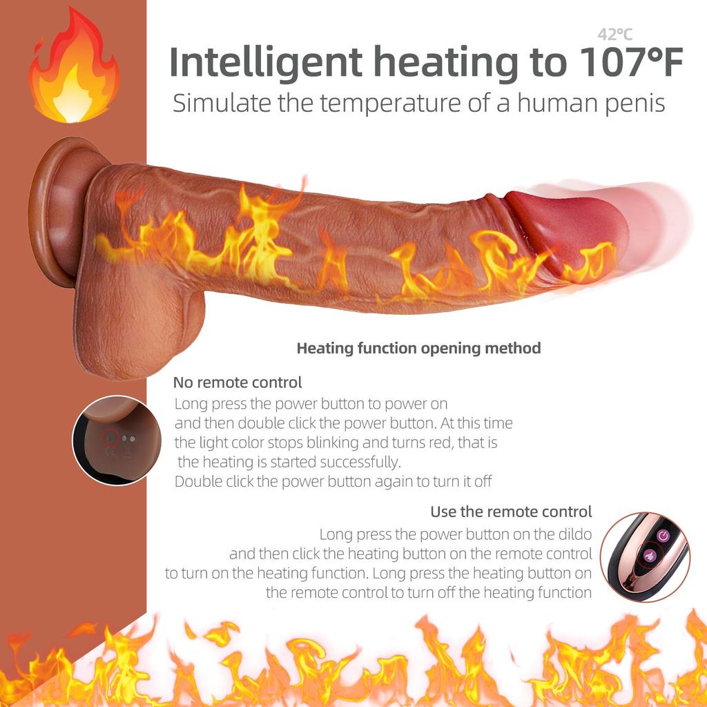 Automatisk Teleskopisk Swing Dildo Trådløs Fjernkontroll Oppvarming Vibrator Sugekopp Realistisk Penis Sexleketøy for Kvinne 18