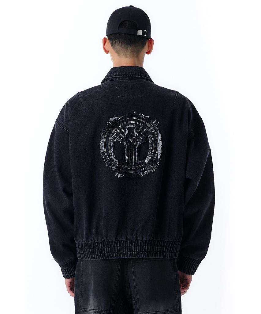 Openyard(Oy) C.B Damage Logo Washed Denim Jacket-Black