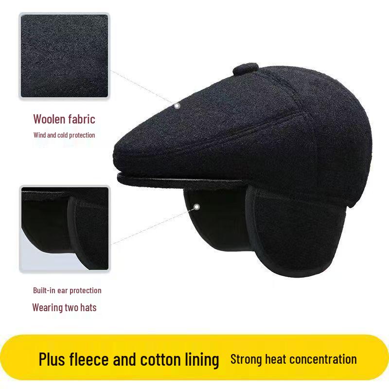 Men's Autumn & Winter Leather Beret - Warm Middle-Aged & Elderly Outdoor Fashion Cap