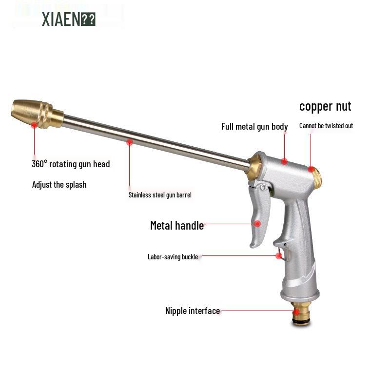 High Pressure All-Metal Car Wash Water Gun - Tap Connect, Super Strong for Household.