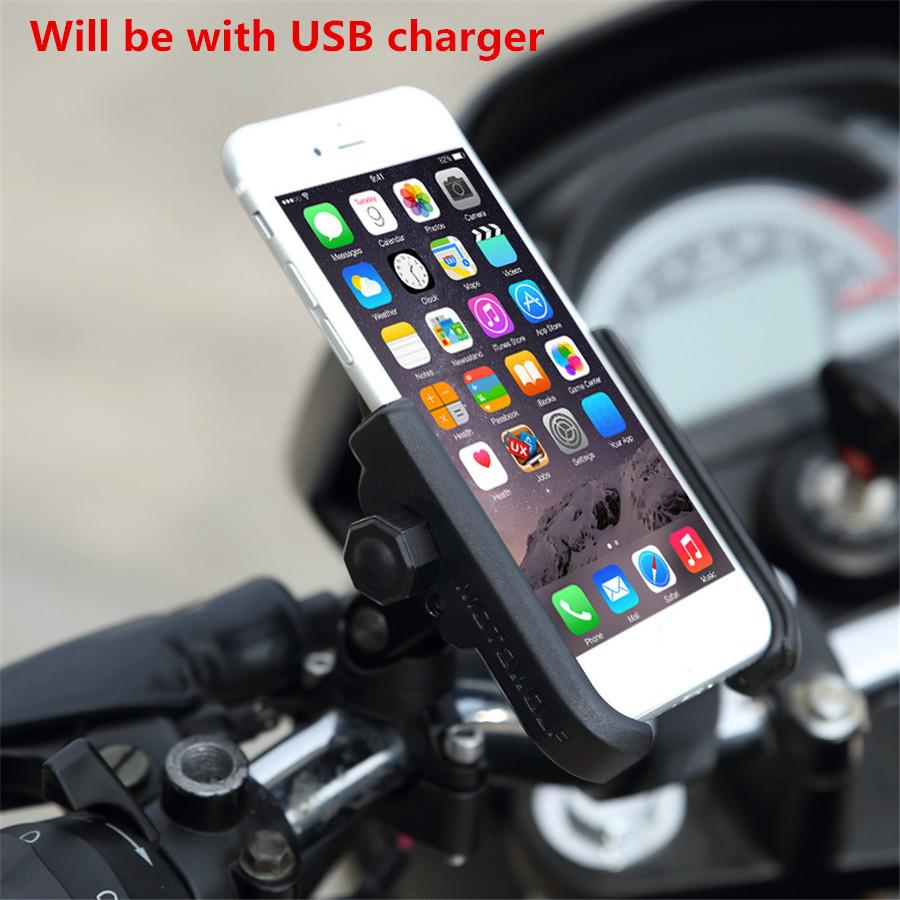 Universal Black CNC Motorcycle Handlebar Charger 4-6.8" Phone Holder Mount New
