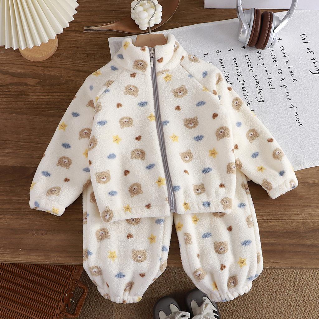 Autumn and Winter Plush and Thickened Suits for Children, Home Clothes for Boys and Girls, Warm Suits for Children