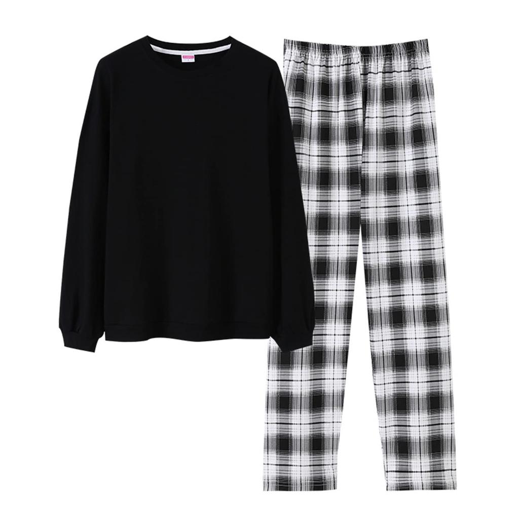 Mskikefly Loungewear Top Long Comfortable Comfortable for Sports and Comfortable Cotton Black Women's Pajamas, 2-Piece Set, & Pants, Sleeve,