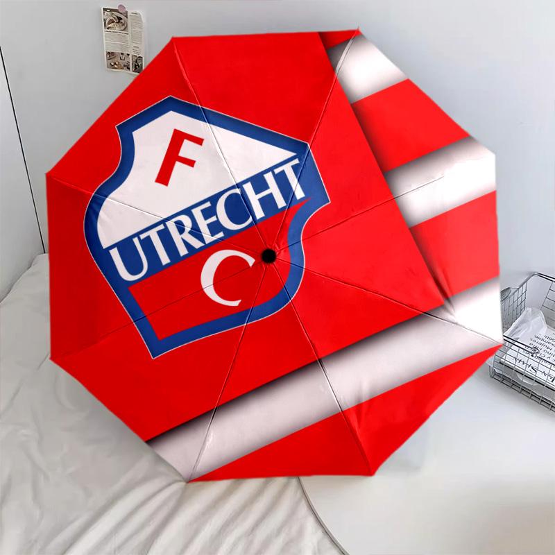 Modello FC Utrecht, ombrello pieghevole automatico, design portatile e pieghevole, 8 stecche, un regalo di Natale o di compleanno.