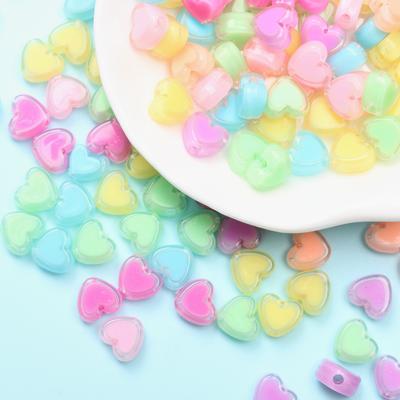 200pcs Spacer Beads Handmade Bracelet Loose Beads Charms DIY For Jewelry Makeing Acrylic Necklace Sandwich Heart Shape Transparent 7*8mm
