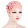 Women Flowers Ruffle Turban Caps Muslim Elastic Pearls Headscarf Bonnet Ladies Hair Accessories Indian Cap Turbante Mujer