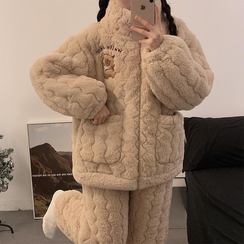 Женская стеганая флисовая пижама «Капибара» - Вельвет, Коралловый флис, Трехслойная, для осени и зимы 2025 M (80-100 jin)