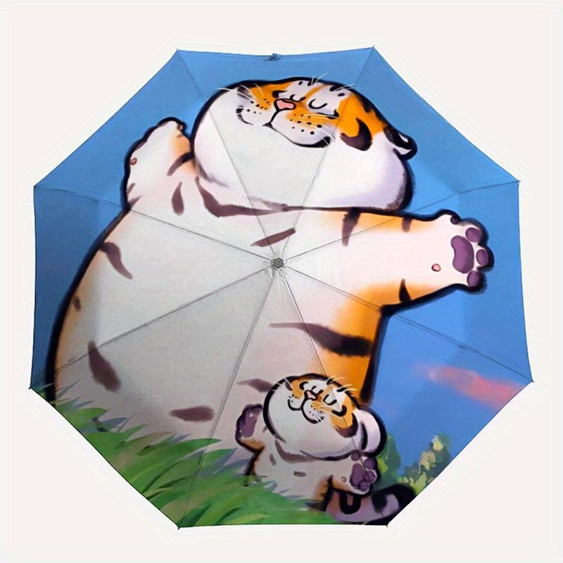 

1pc Tiger Cubs Automatic Open/Close, Foldable Compact Umbrella with 8-Rib Shaft, Perfect Gift For Men And Women, Casual Style, Vibrant Motif
