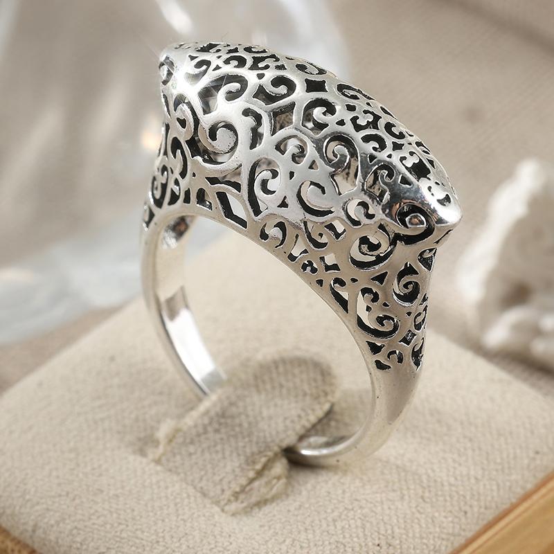 Vintage Handgeschnitzter Hohl-Damenring Ethnisches Kupferfarbenes Metall Geometrisch Tägliches Tragen Party Schmuck Jahrestagsgeschenk 6 white