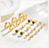 Earrings Set Gold Plated Stainless Steel Black Flower Studs CZ Hoop Earrings for Women Multiple Piercing Jewelry