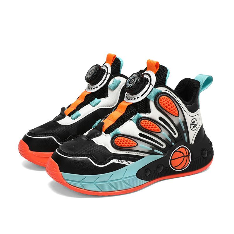

2025 autumn new children s sports outdoor special non-slip and wear-resistant leather surface breathable rotating buckle high-top basketball shoes 39