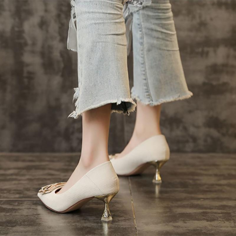 Dámské vysoké podpatky Mělká ústa Kamínky Čtvercová přezka Temperament Špičatá hlava Sexy Jednoduché boty Družička Svatba Boty Randění Banketové boty