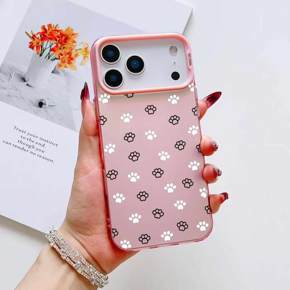 Cute Dog Paws Pattern Phone Case For iPhone 17 16 15 14 13 12 11 Pro Max Air Matte Laser Aurora Shockproof Funda