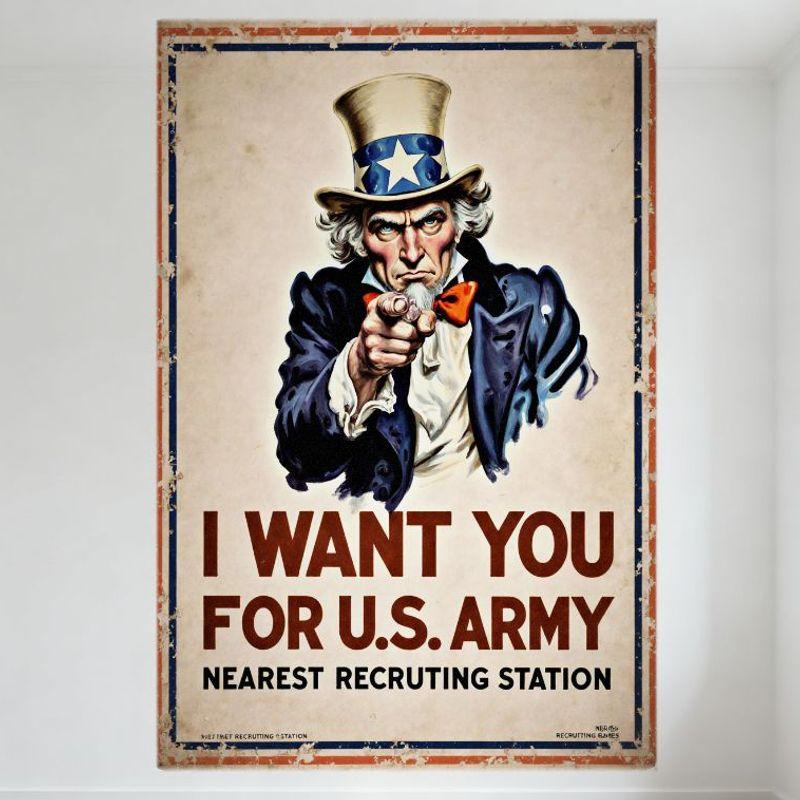 

Vintage Uncle Sam I Want You for US Army Metal Tin Sign Distressed Retro WWII Recruitment Poster Wall Decor for Bar Man Cave Caf 20x30cm（7.8x11.8inch）