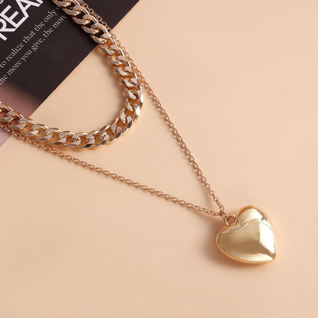 European and American Double-layer Metal Chain Choker Item Jewelry Simple Personality Big Love Pendant Necklace Spice Girl