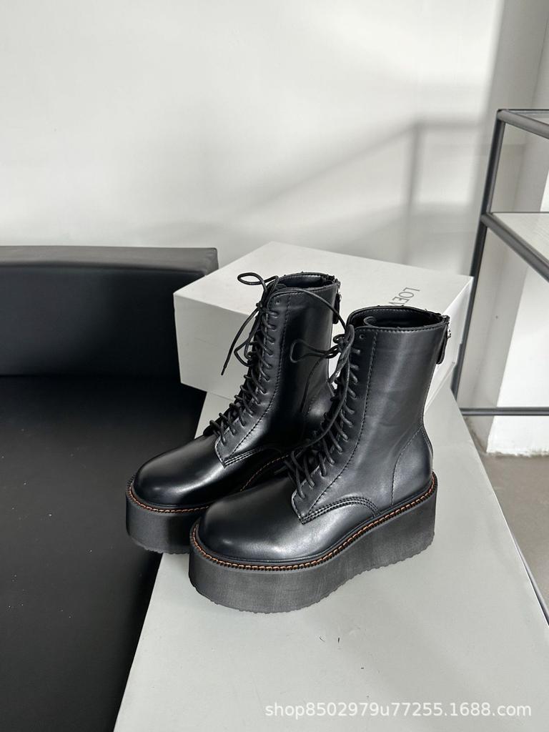 Thick-soled Women's Heightening Polished Retro Lace-up Small Short Muffin Bottom Wasteland Wind Platform Heels Boots