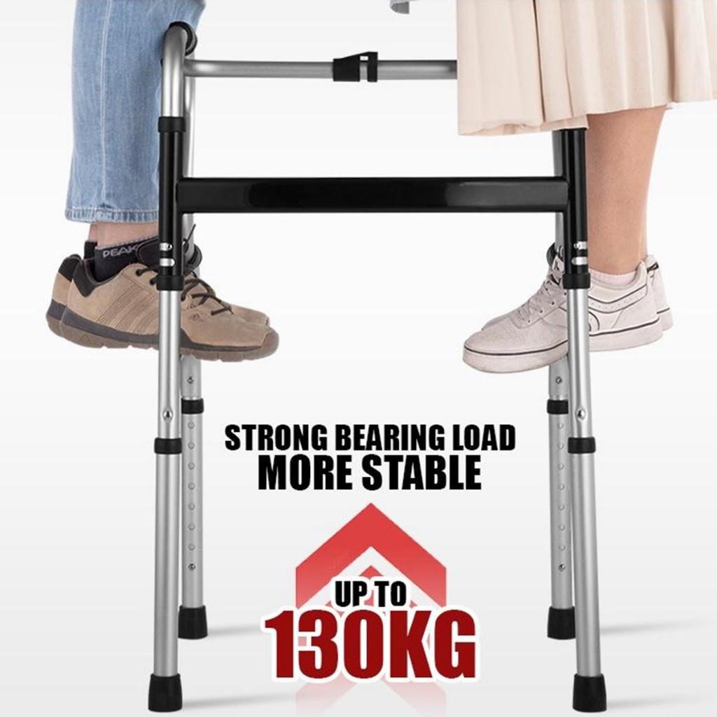 Foldable Elder Walking Frame Adjustable Curve Handle Lightweight Walker Aid Frame Medical Rehabilitation Training Bracket